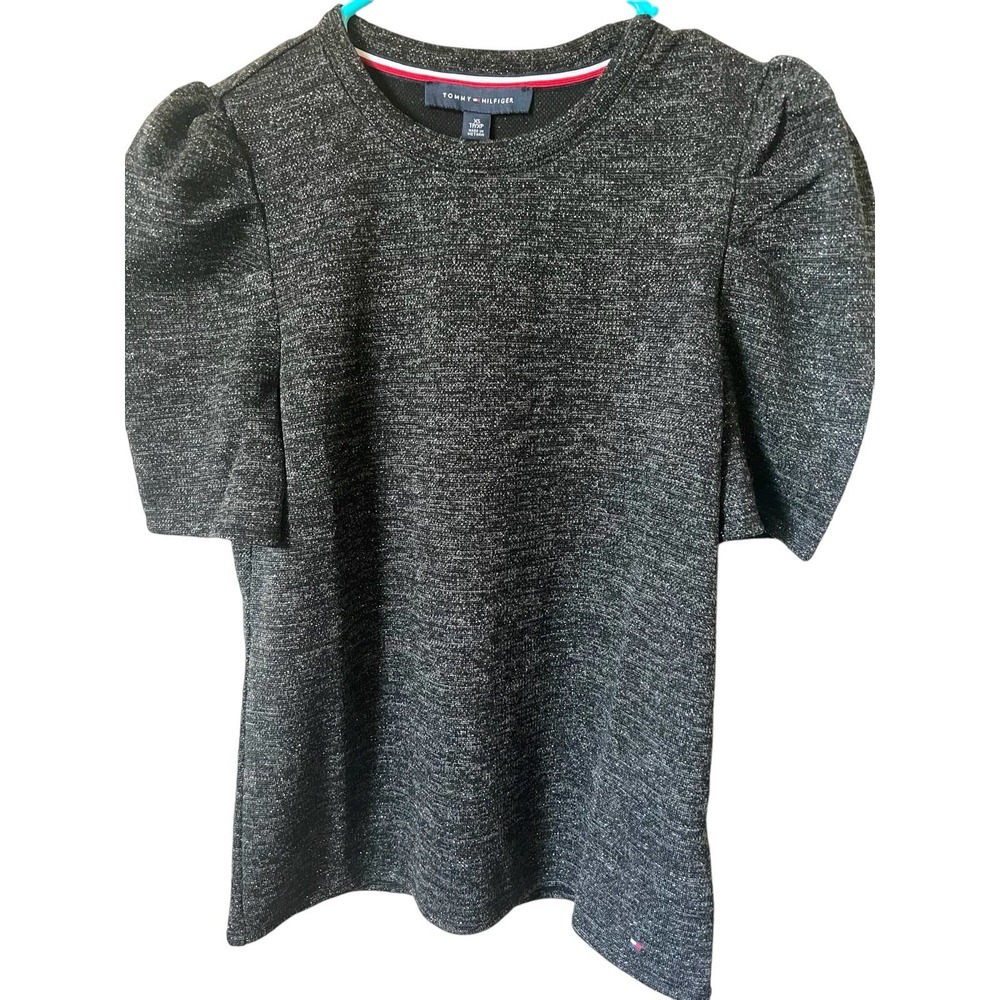 Tommy Hilfiger Puff Sleeve Shimmer Top - Black